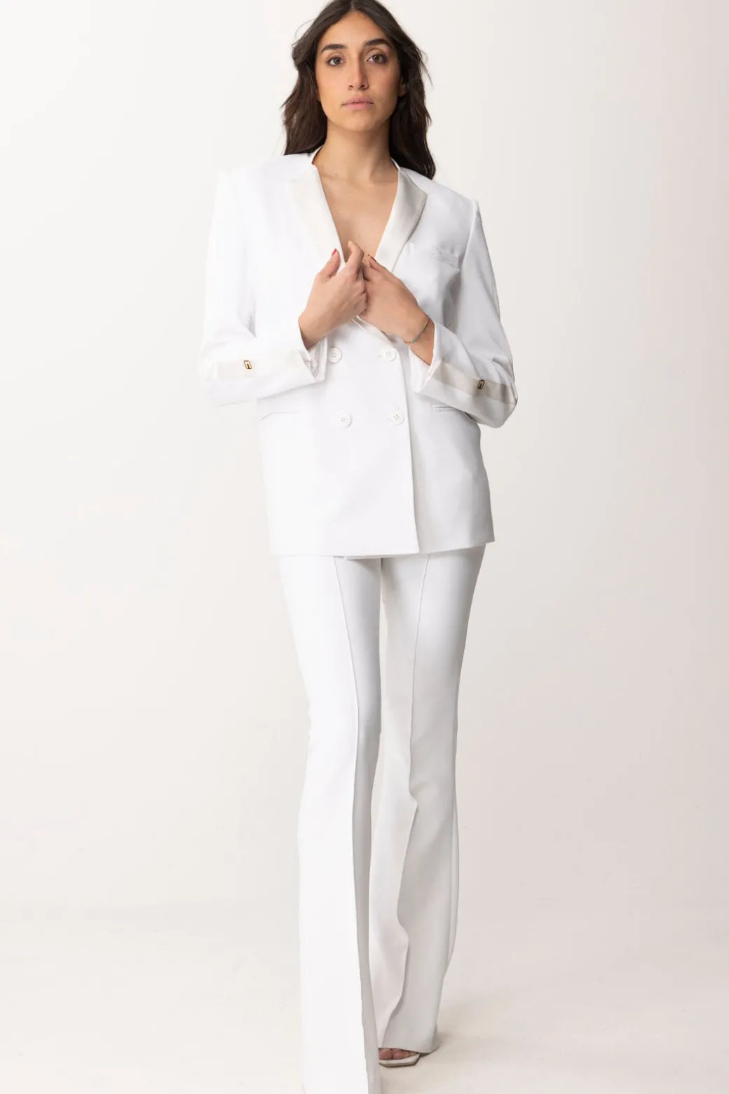 Donna Elisabetta Franchi Giacca Doppiopetto con Revers In Raso