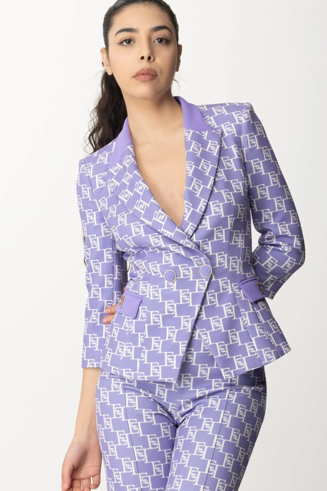 Donna Elisabetta Franchi Giacca Doppiopetto Stampa Logo Ef
