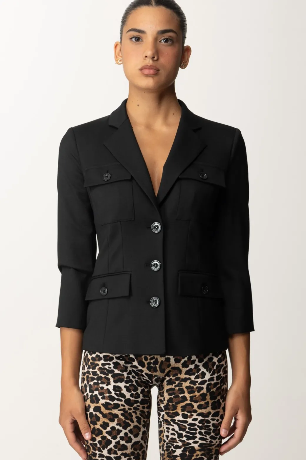 Donna Elisabetta Franchi Giacca In Fresco Lana con Maniche a 3/4