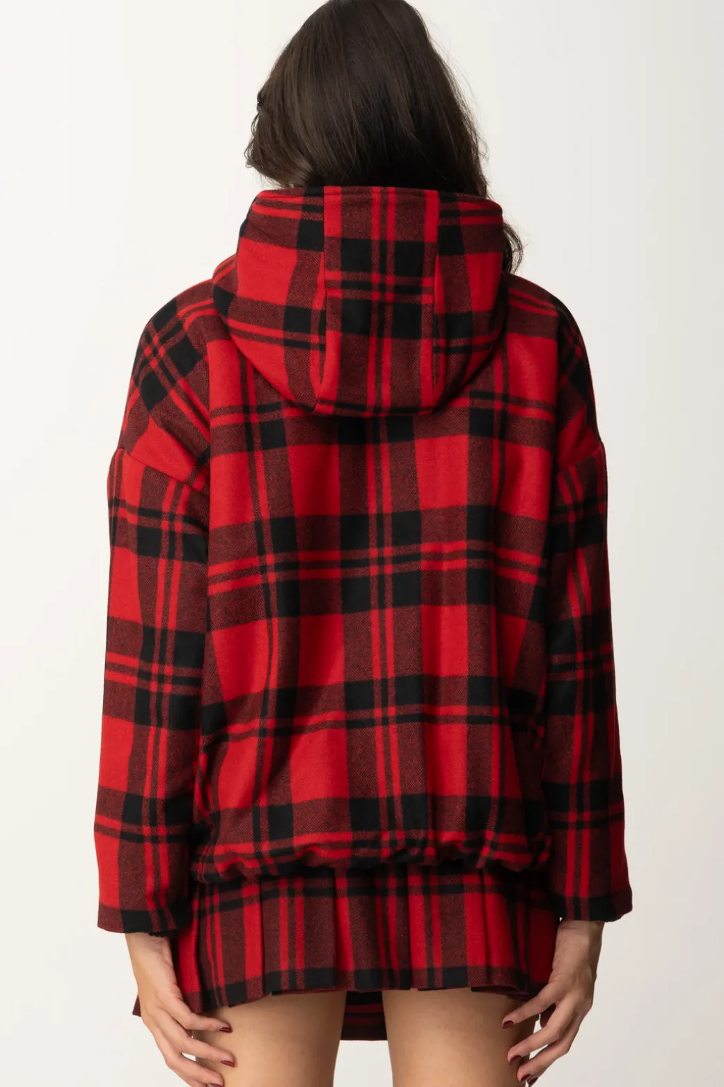Donna Elisabetta Franchi Giubbotto In Tartan con Cappuccio e Patch