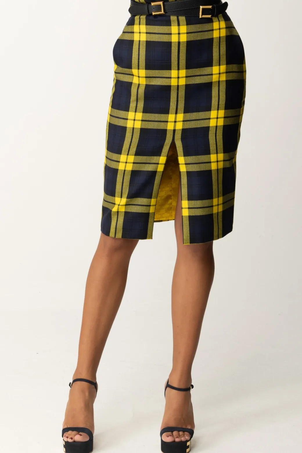 Donna Elisabetta Franchi Gonna Tartan a Tubino con Cintura