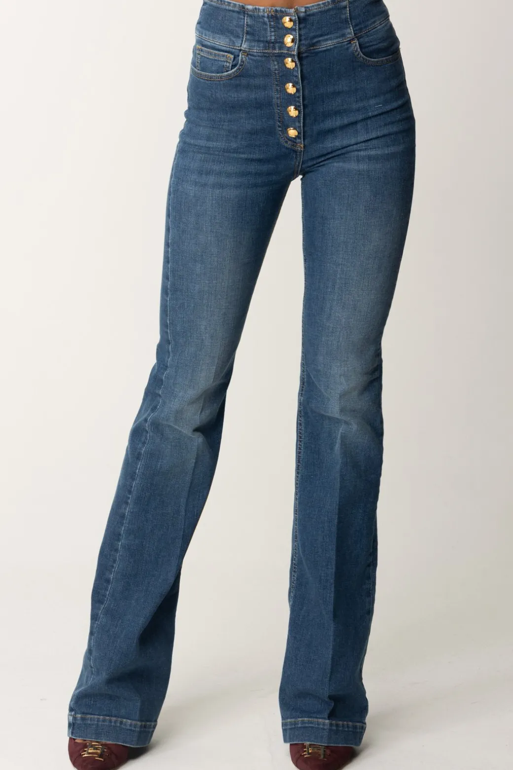 Donna Elisabetta Franchi Jeans a Zampa con Bottoniera Centrale