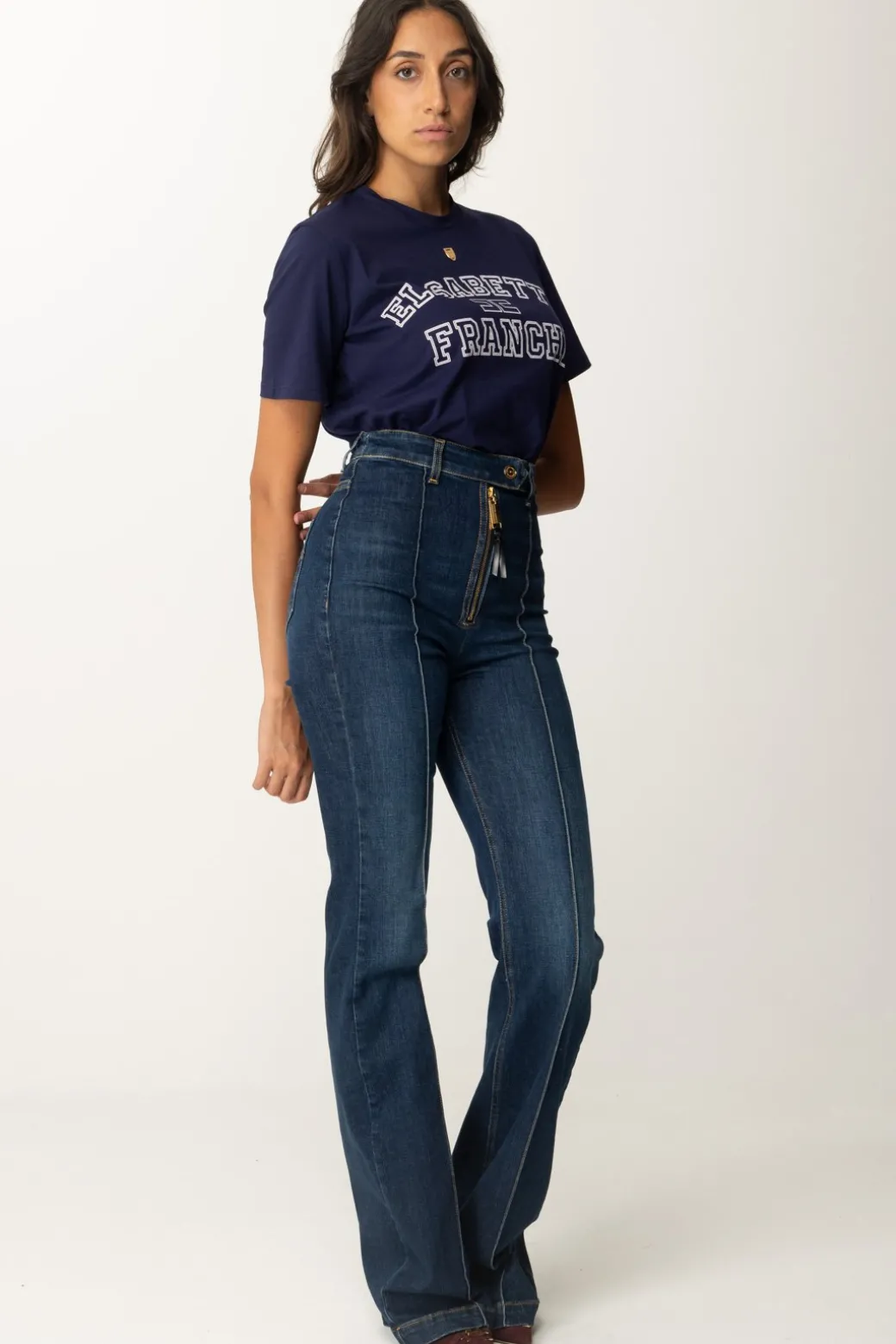 Donna Elisabetta Franchi Jeans a Zampa con Nervature