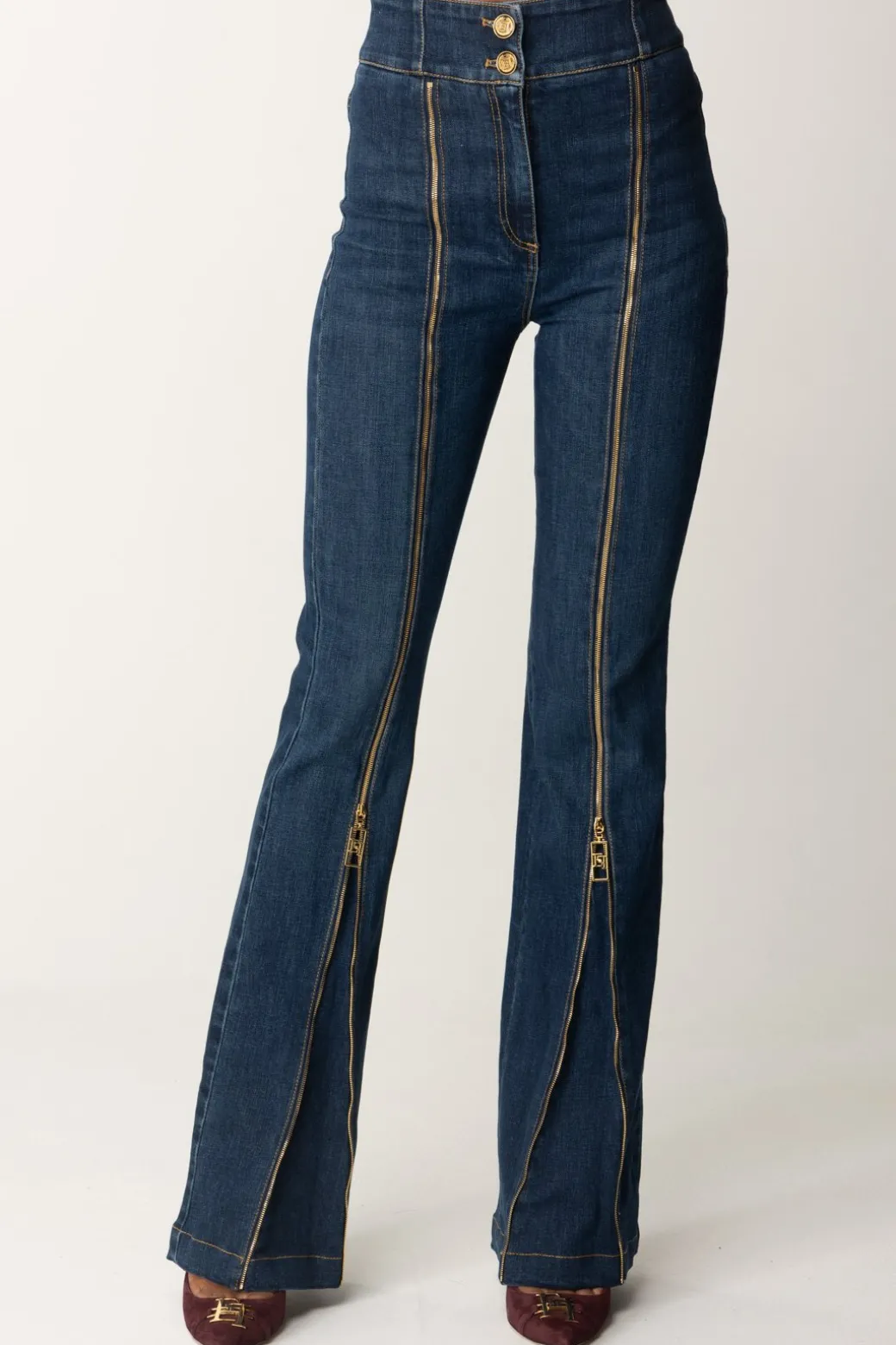 Donna Elisabetta Franchi Jeans a Zampa In Cotone con Zip