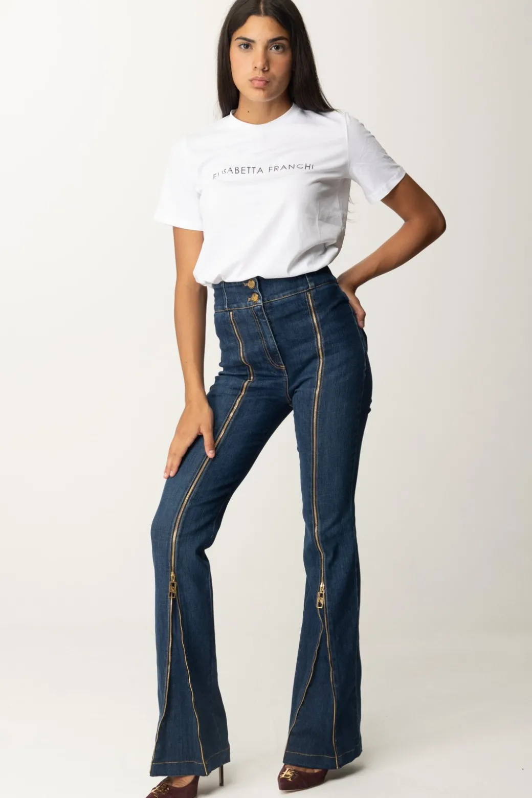 Donna Elisabetta Franchi Jeans a Zampa In Cotone con Zip