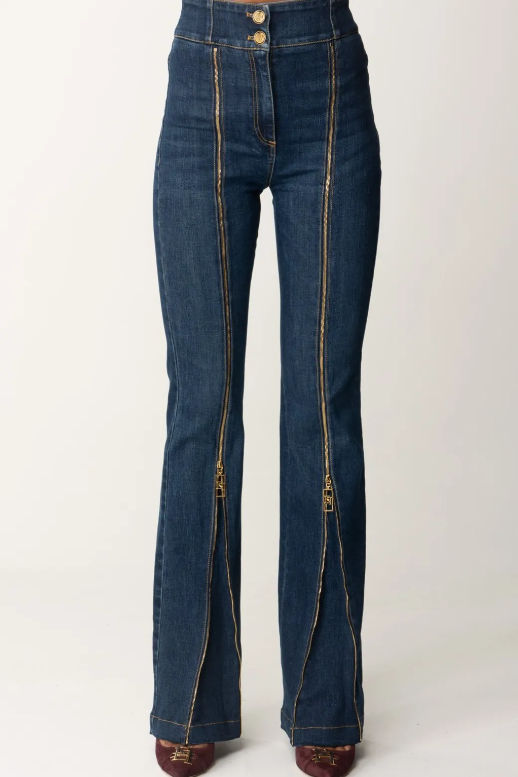 Donna Elisabetta Franchi Jeans a Zampa In Cotone con Zip