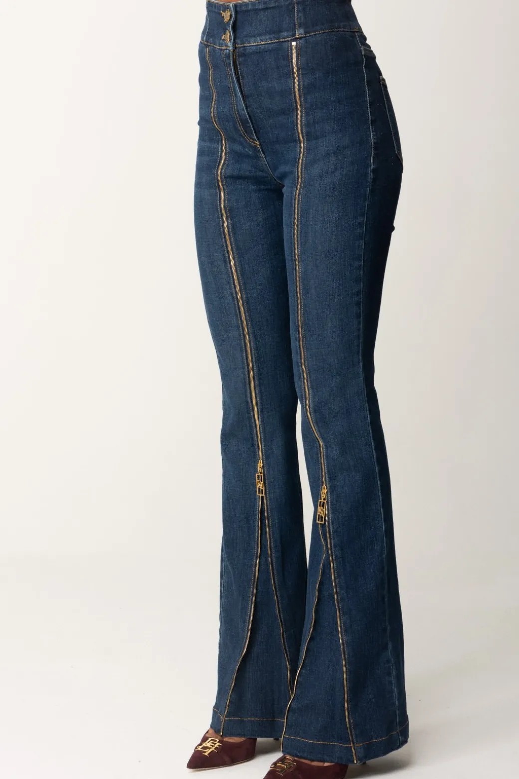 Donna Elisabetta Franchi Jeans a Zampa In Cotone con Zip