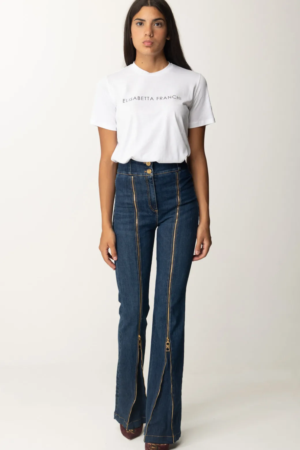 Donna Elisabetta Franchi Jeans a Zampa In Cotone con Zip