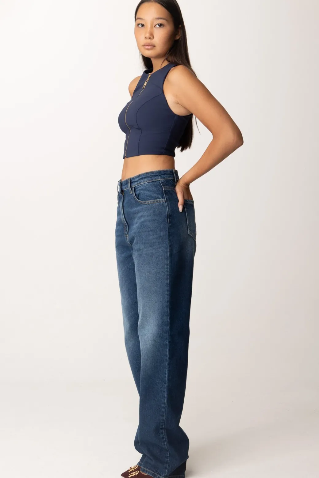 Donna Elisabetta Franchi Jeans Boyfriend con Placca Oro