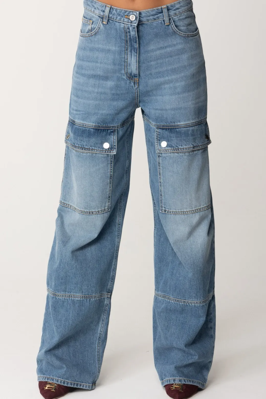 Donna Elisabetta Franchi Jeans Cargo In Cotone a Vita Bassa