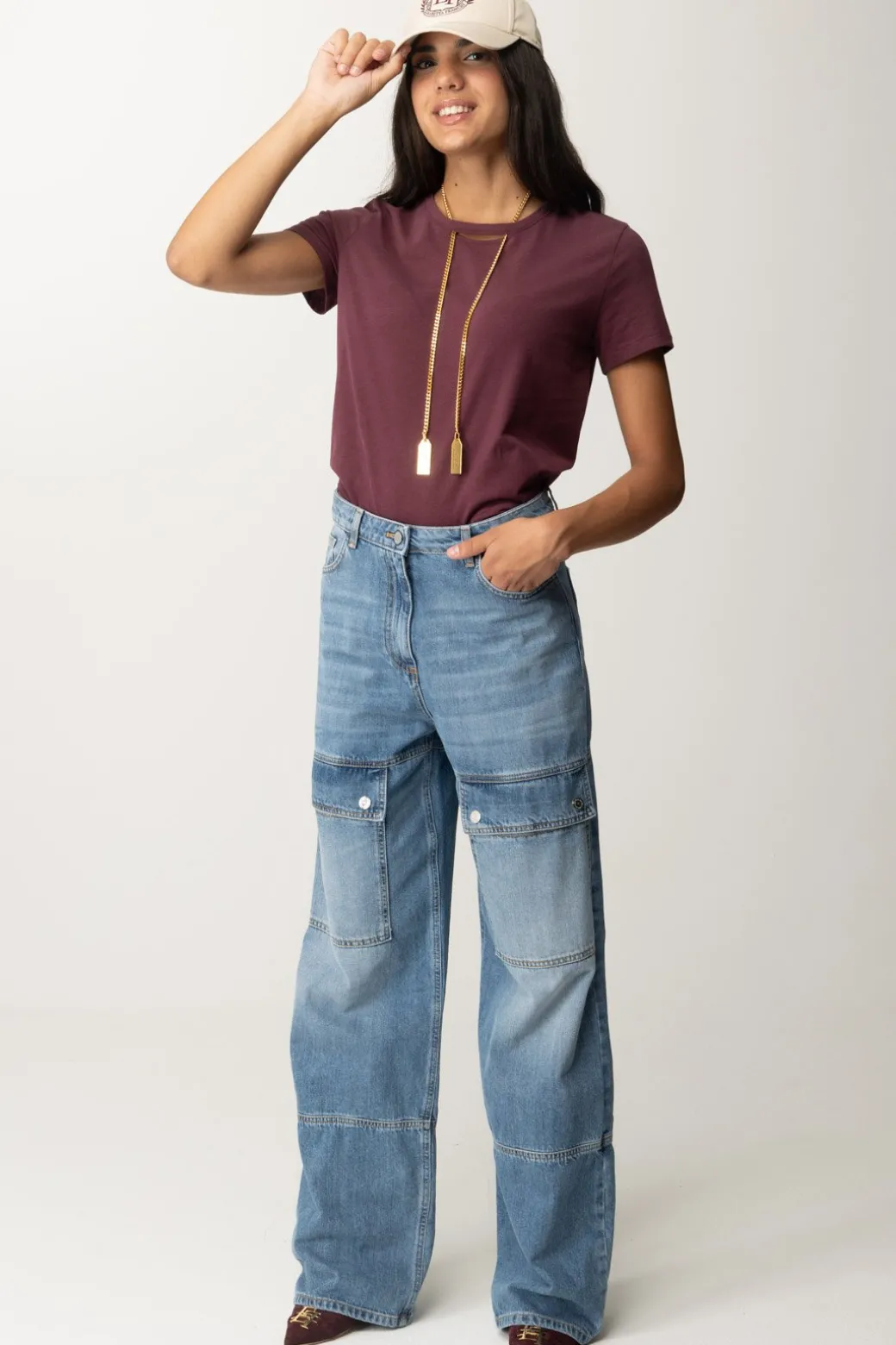 Donna Elisabetta Franchi Jeans Cargo In Cotone a Vita Bassa
