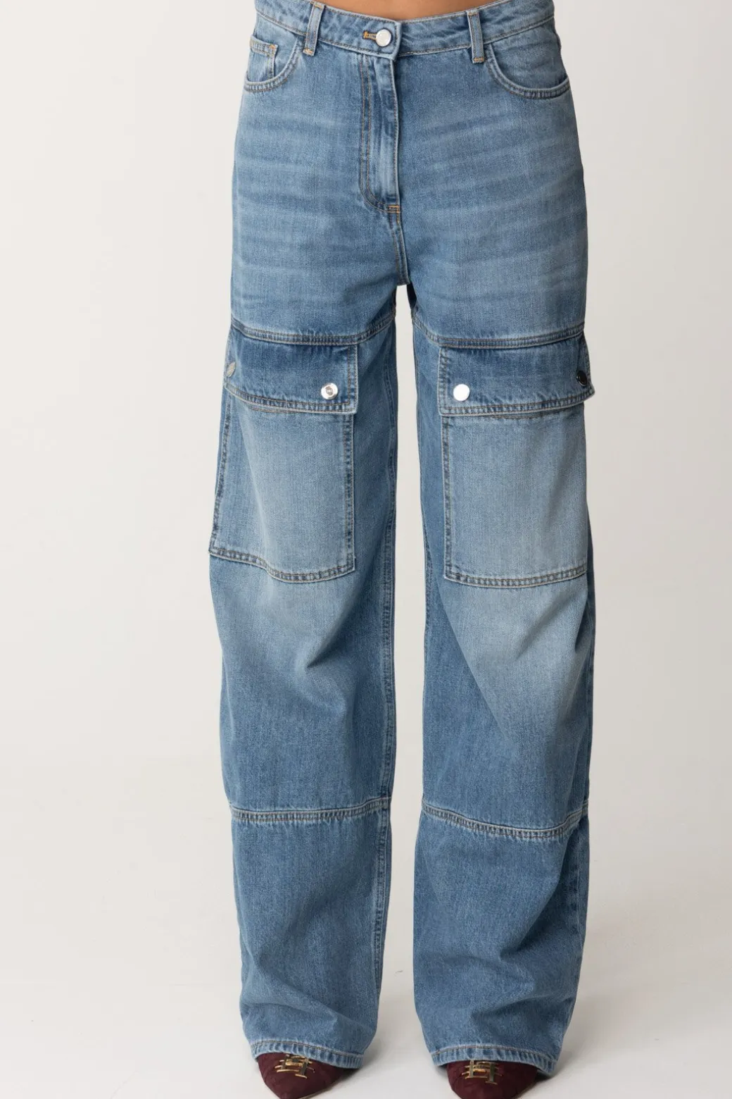 Donna Elisabetta Franchi Jeans Cargo In Cotone a Vita Bassa