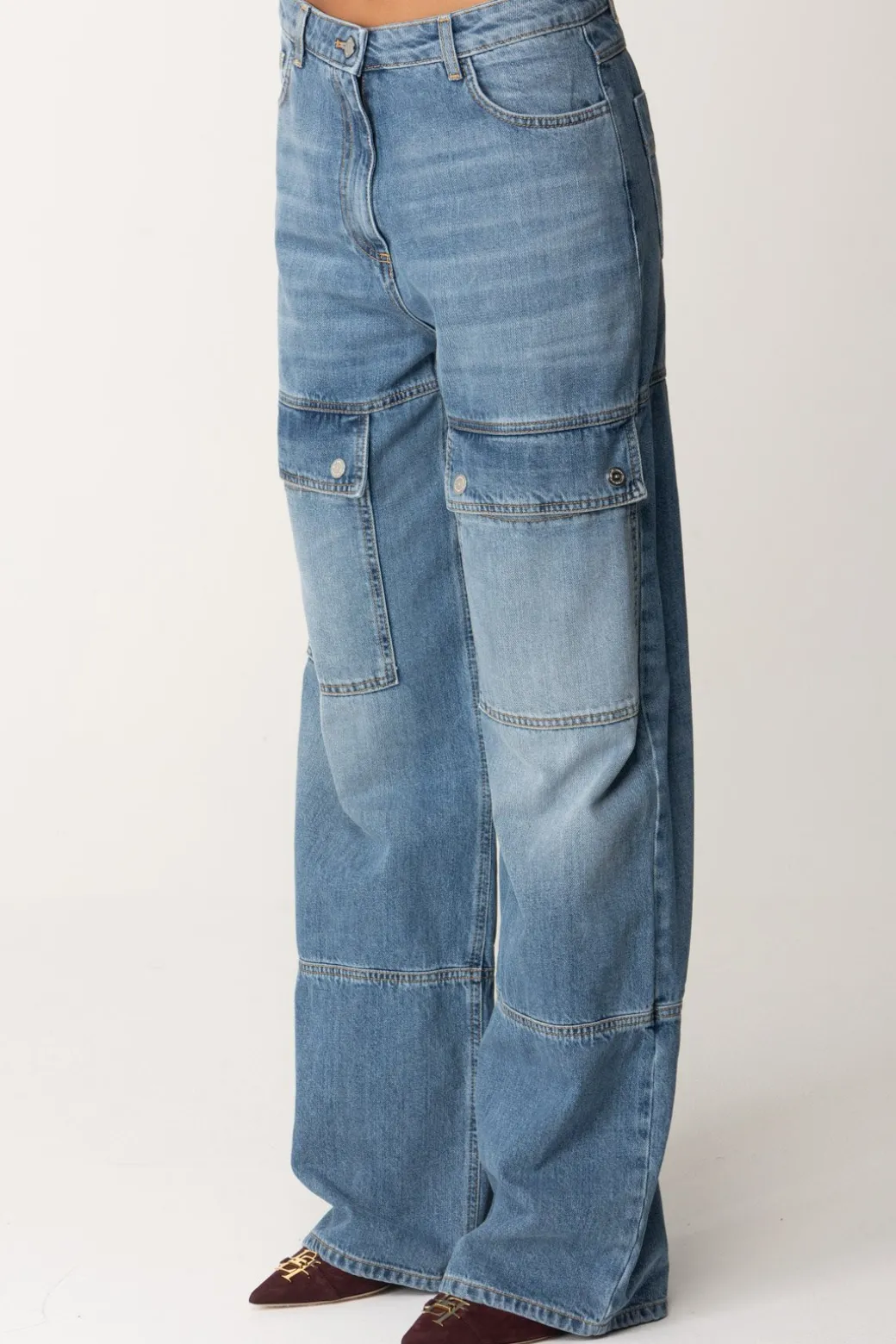 Donna Elisabetta Franchi Jeans Cargo In Cotone a Vita Bassa
