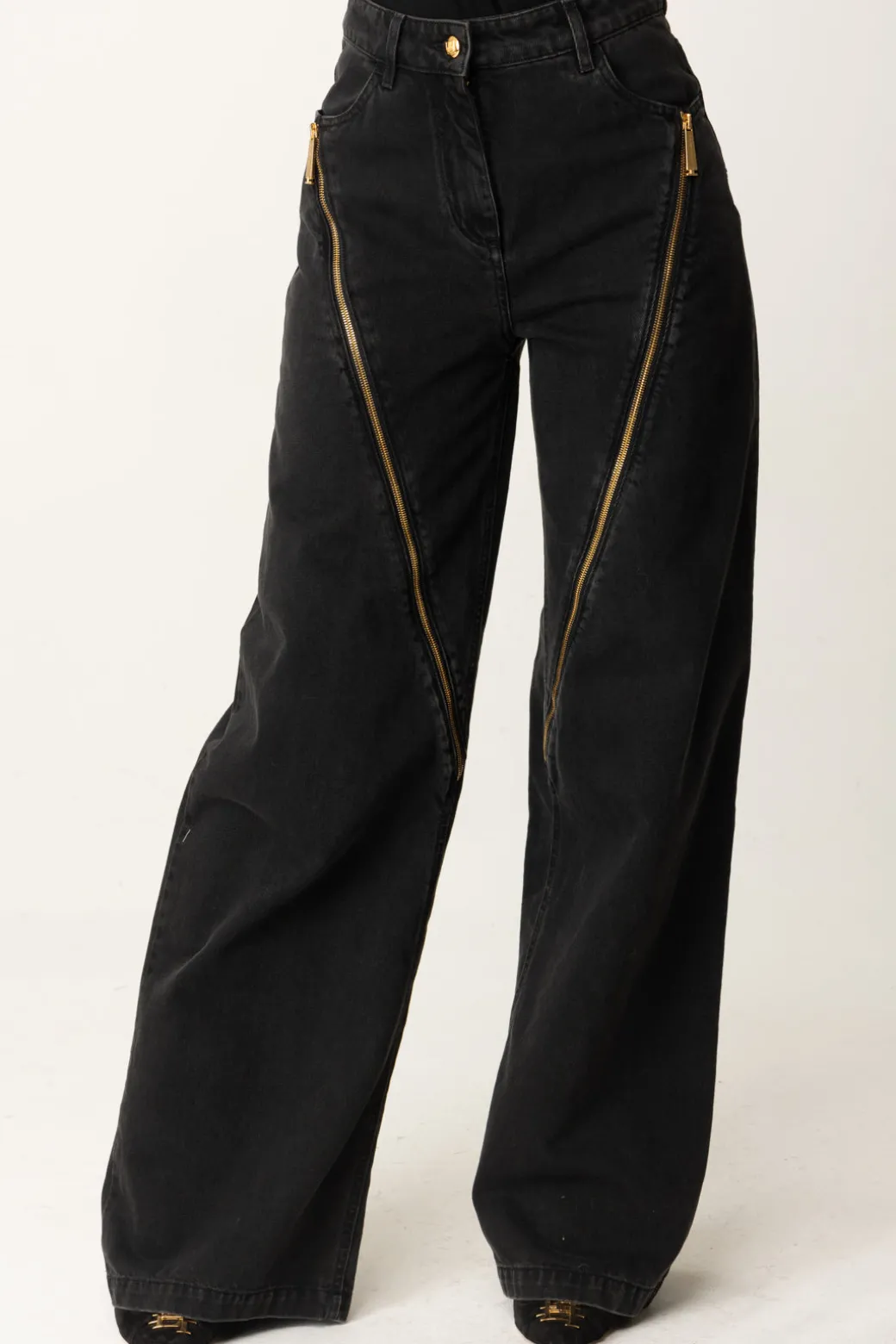 Donna Elisabetta Franchi Jeans Palazzo con Cerniere