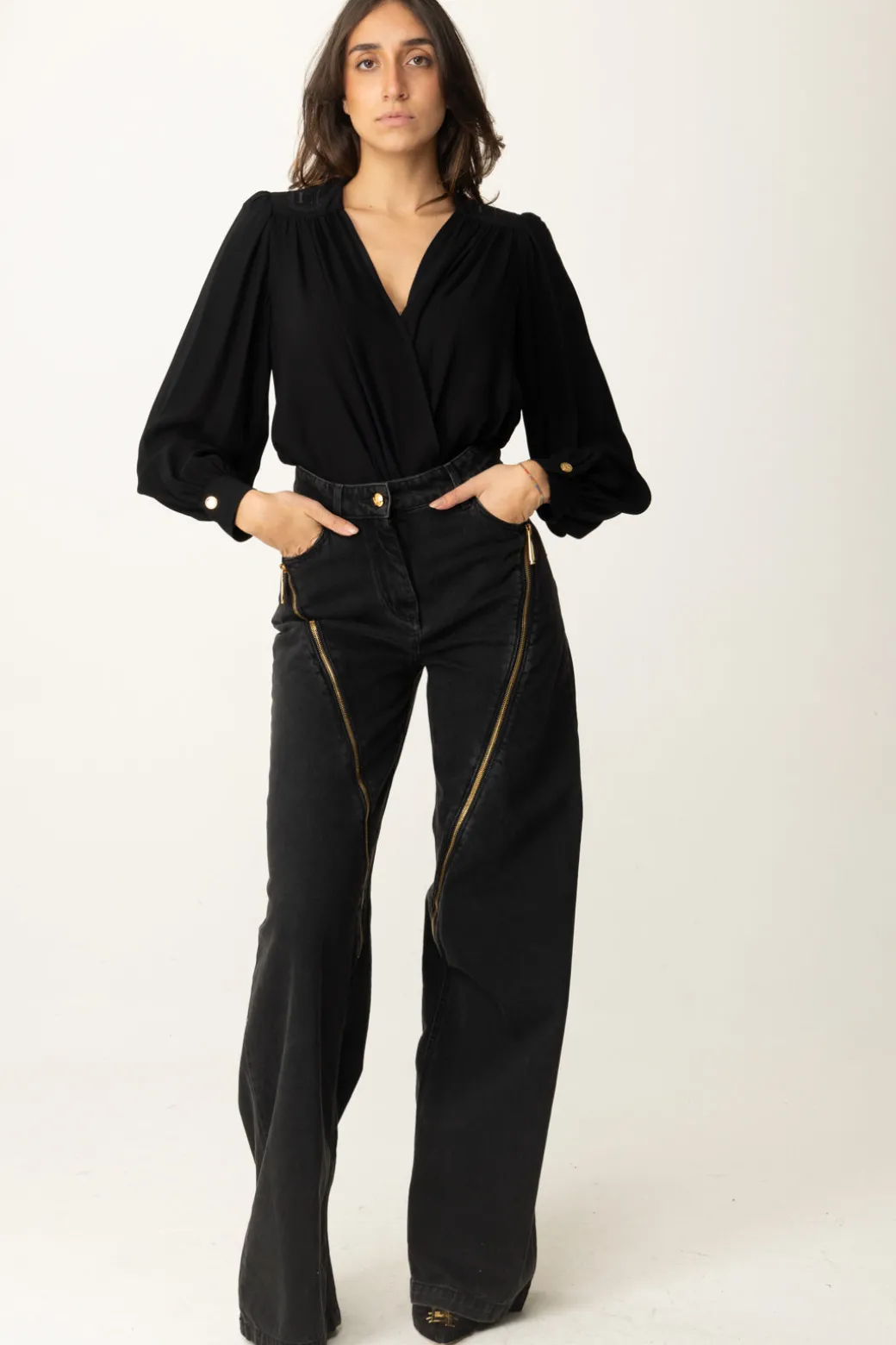Donna Elisabetta Franchi Jeans Palazzo con Cerniere