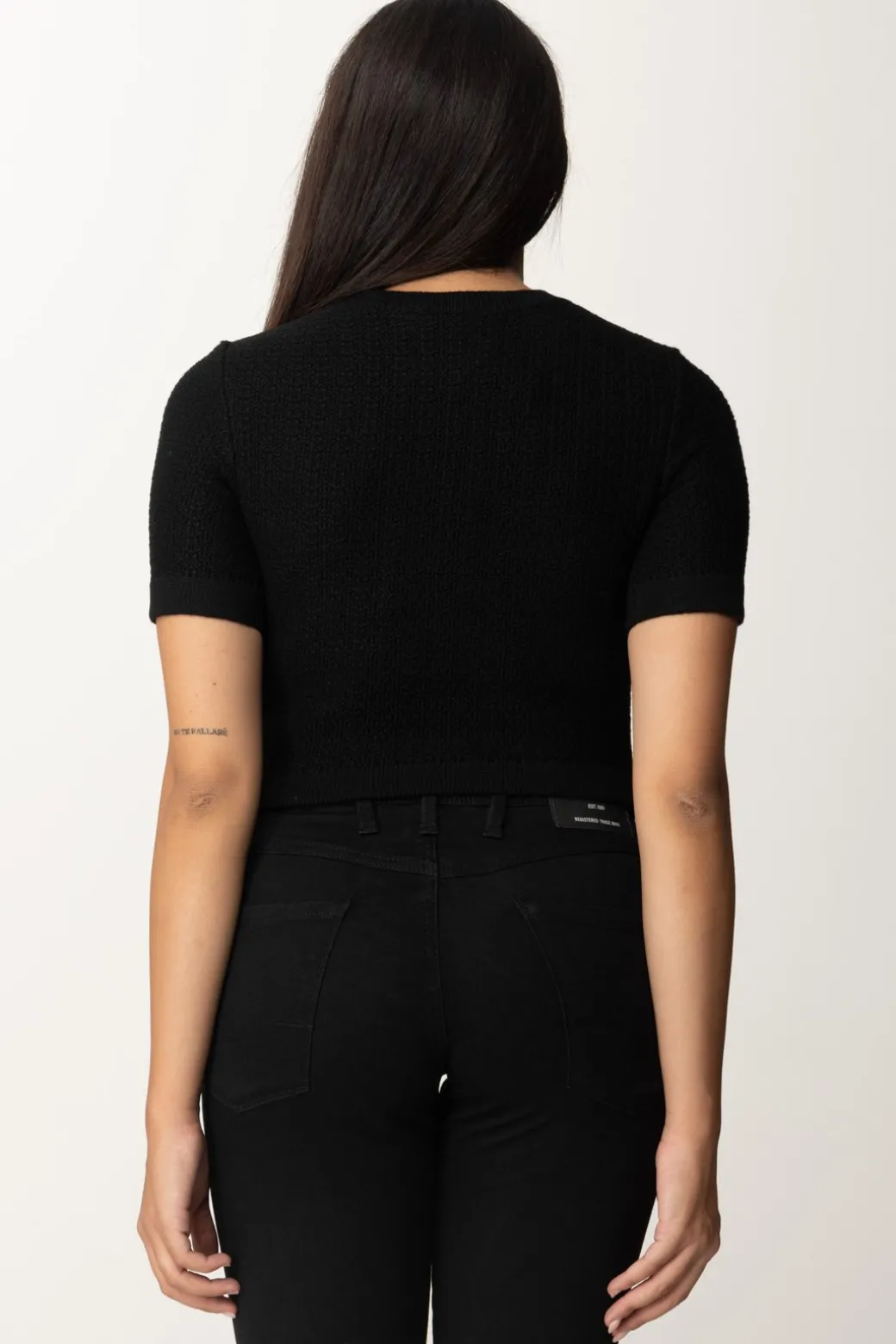 Donna Elisabetta Franchi Maglia Crop a Maniche Corte In Lana Bouclé