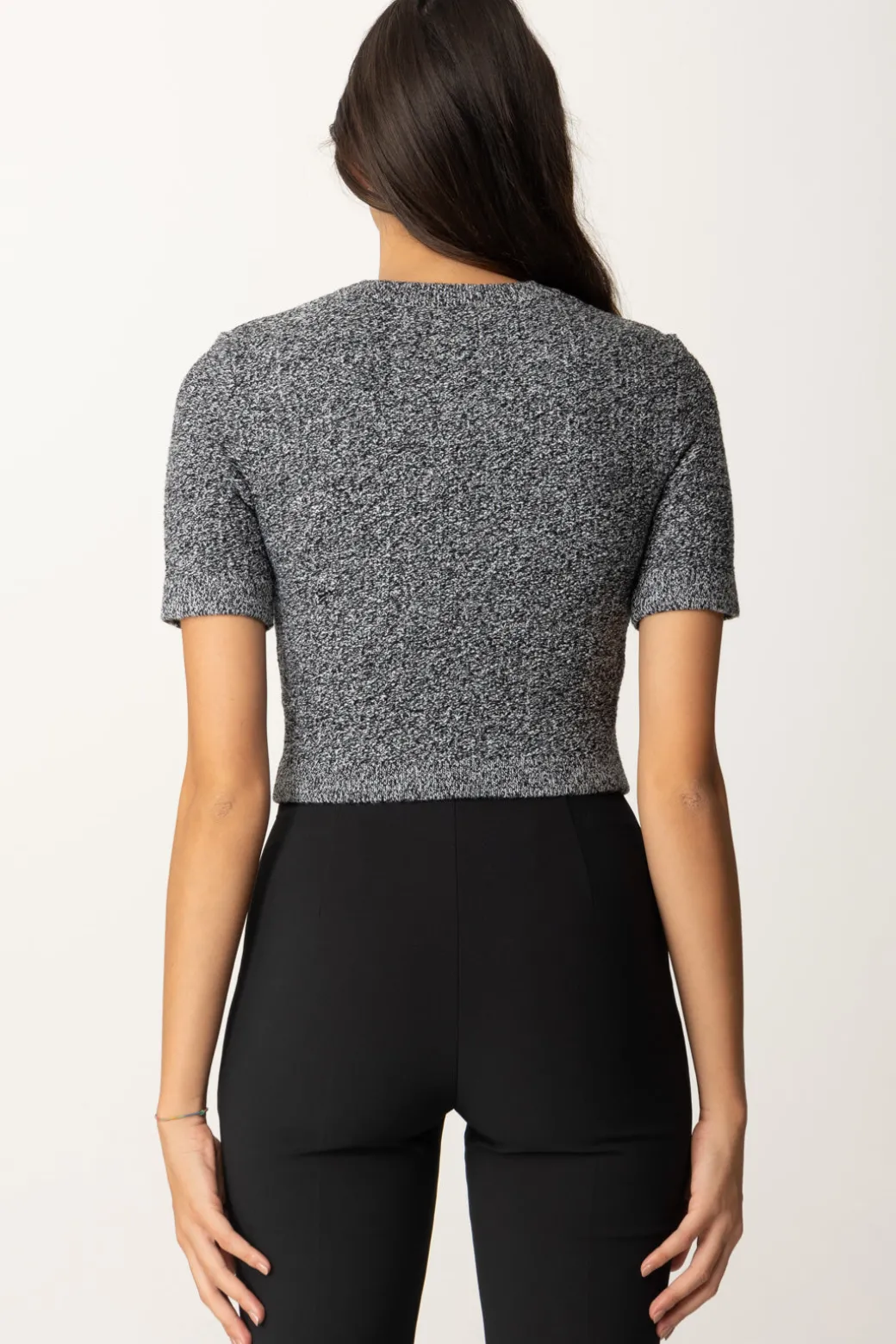 Donna Elisabetta Franchi Maglia Crop a Maniche Corte In Lana Bouclé