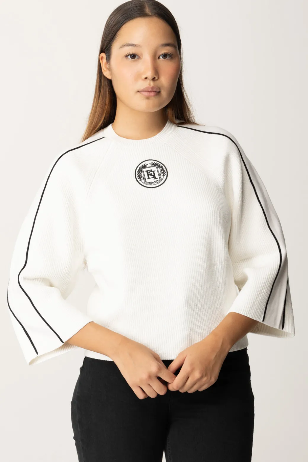 Donna Elisabetta Franchi Maglia Cropped In Viscosa con Patch Logo