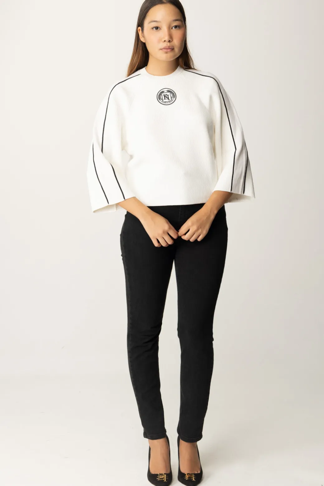 Donna Elisabetta Franchi Maglia Cropped In Viscosa con Patch Logo