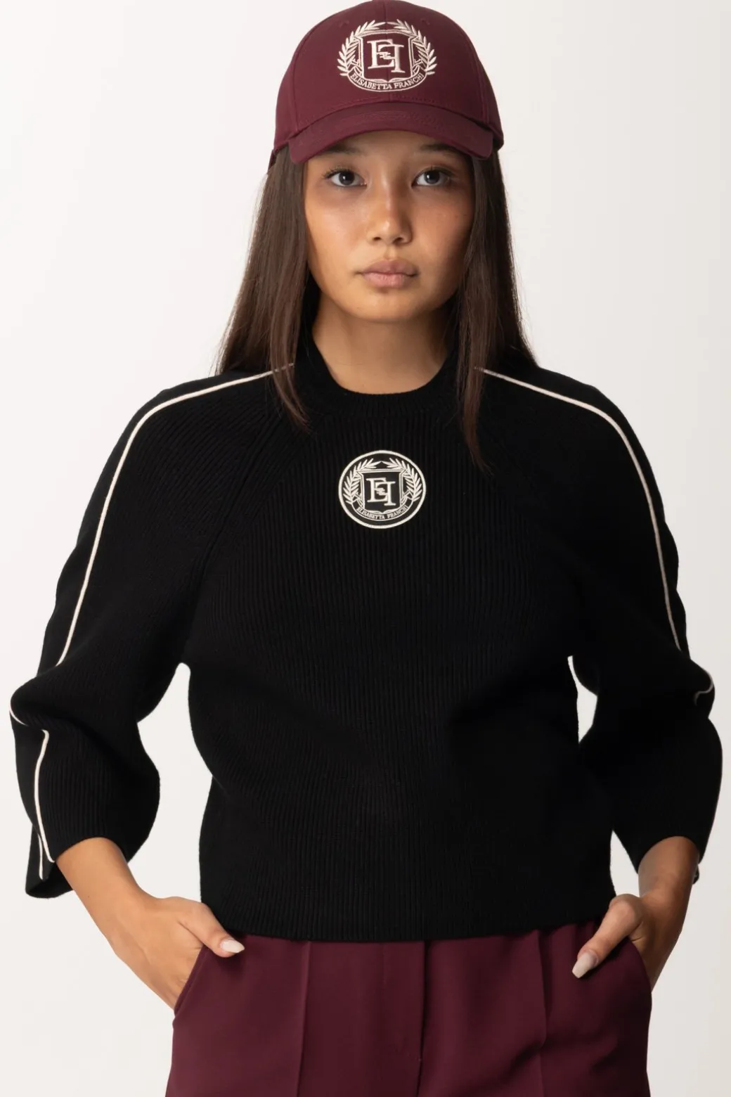 Donna Elisabetta Franchi Maglia Cropped In Viscosa con Patch Logo