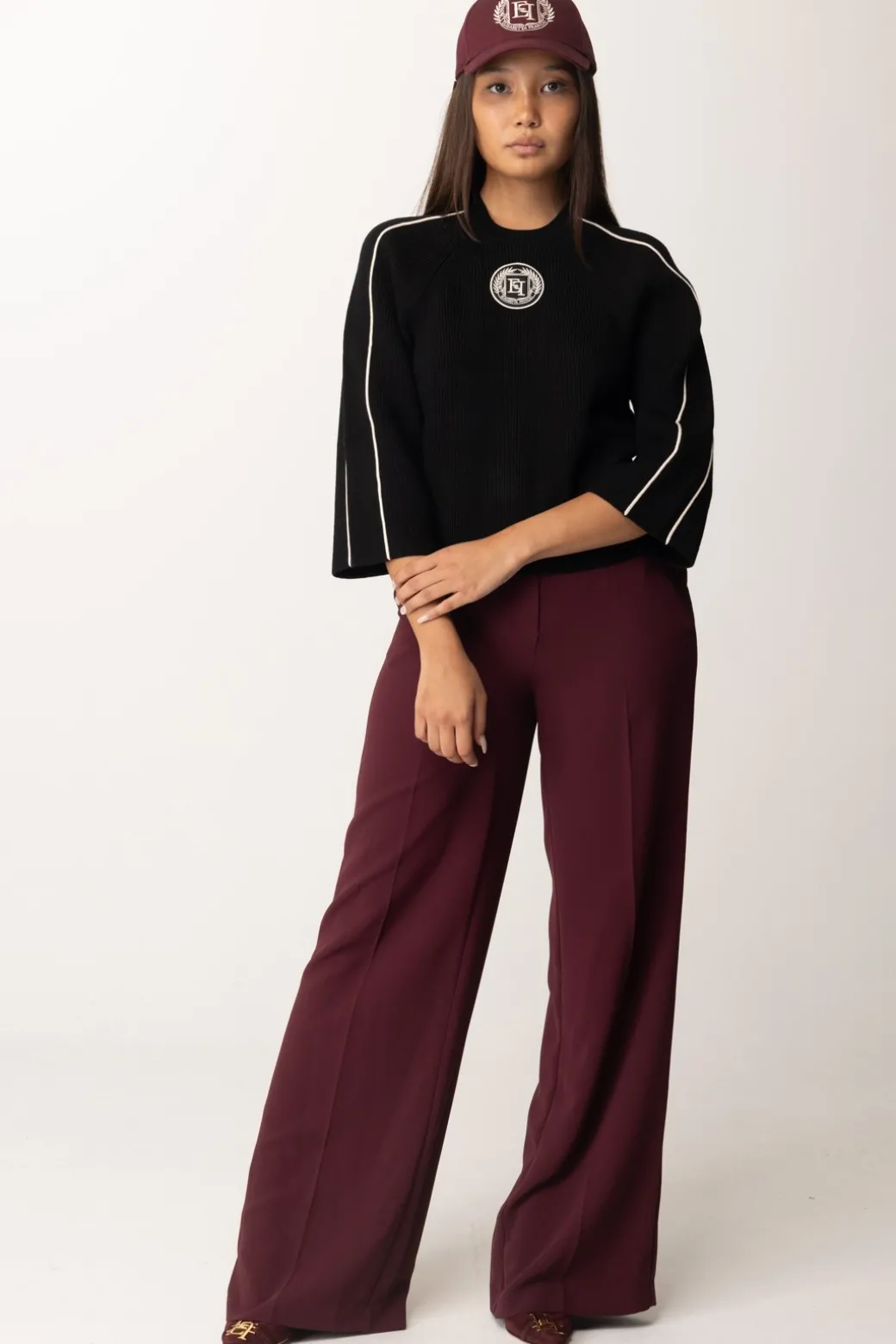 Donna Elisabetta Franchi Maglia Cropped In Viscosa con Patch Logo
