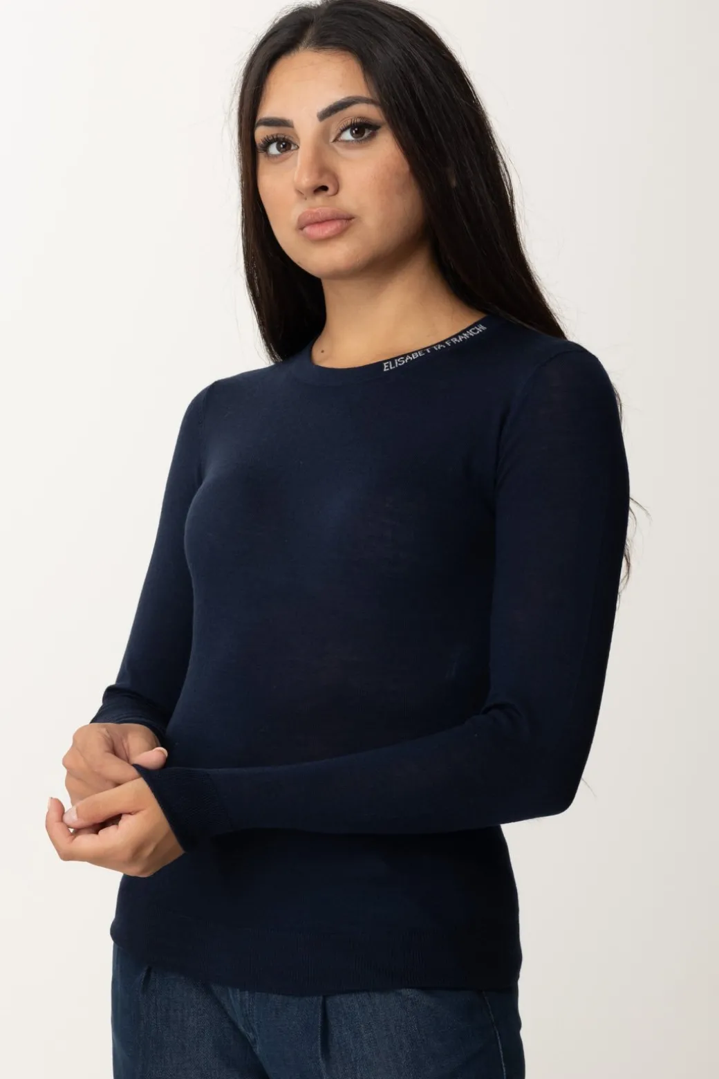 Donna Elisabetta Franchi Maglia In Lana Merino con Colletto Logato