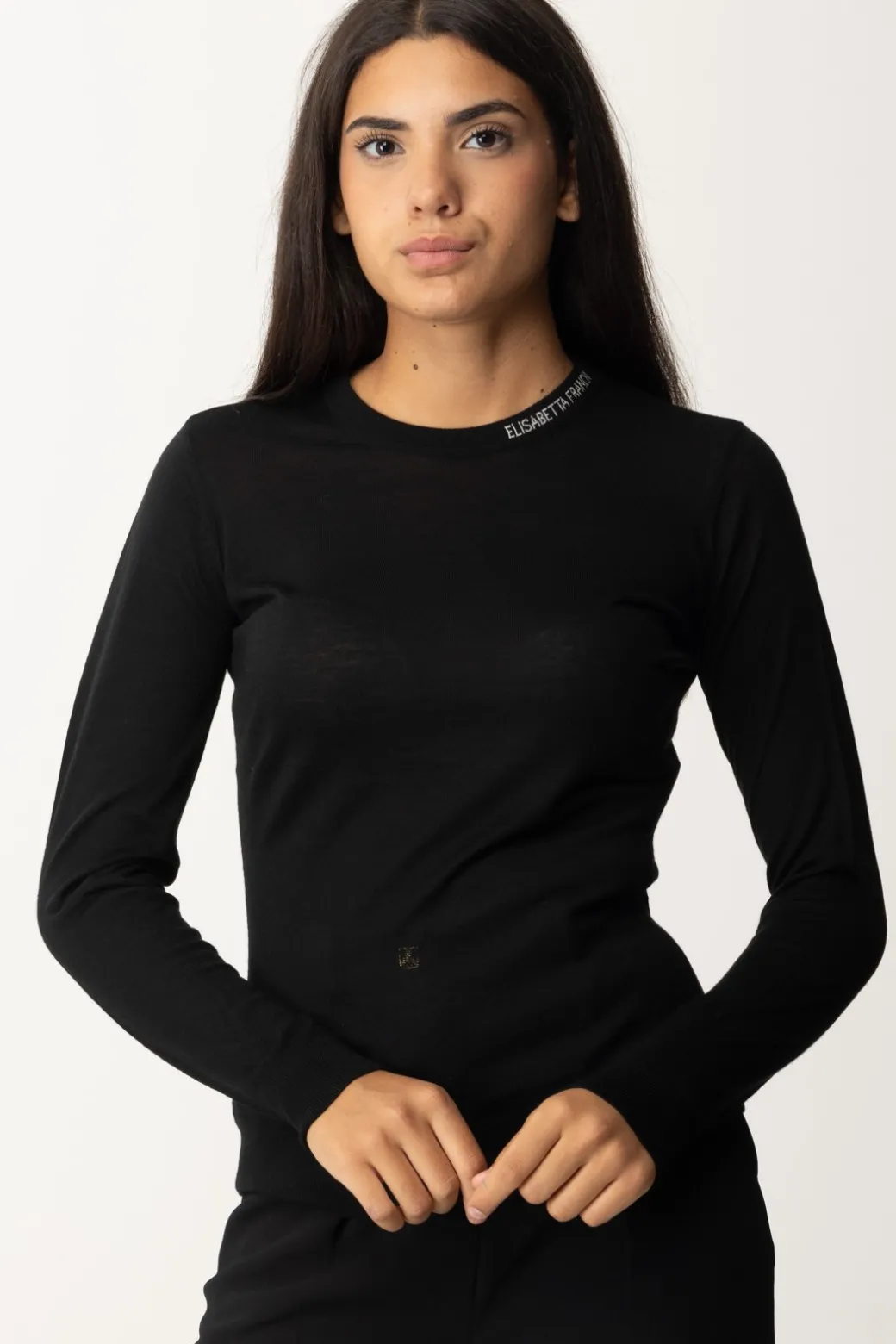 Donna Elisabetta Franchi Maglia In Lana Merino con Colletto Logato