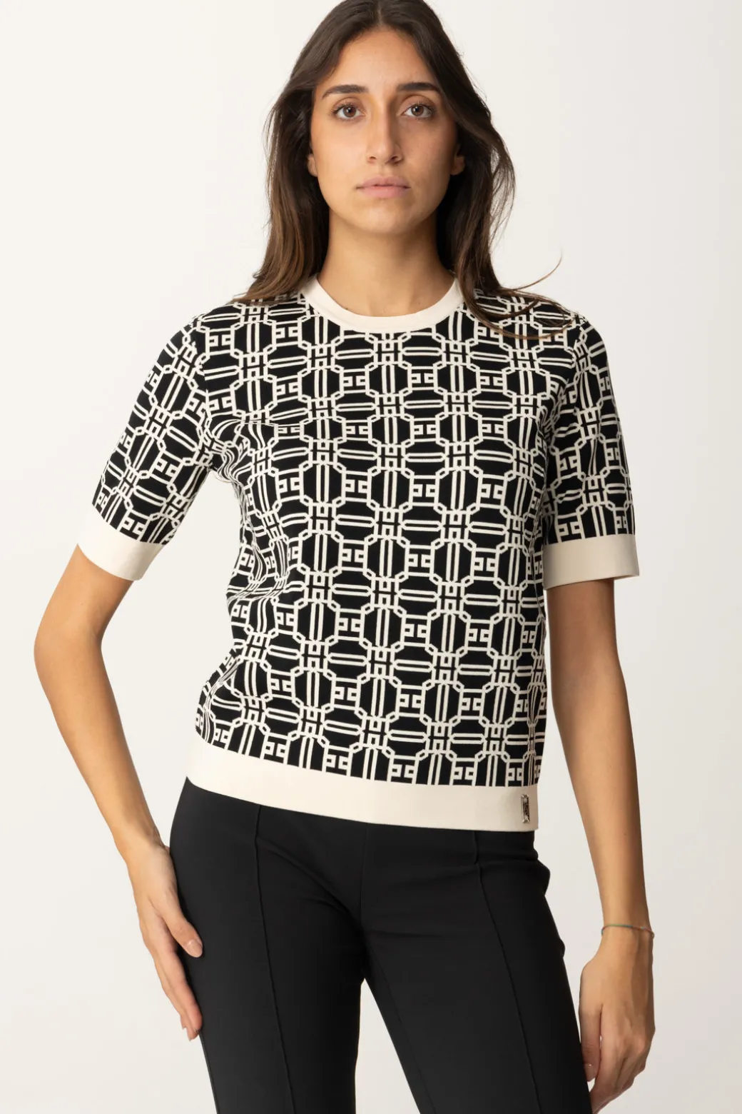 Donna Elisabetta Franchi Maglia Logata a Contrasto