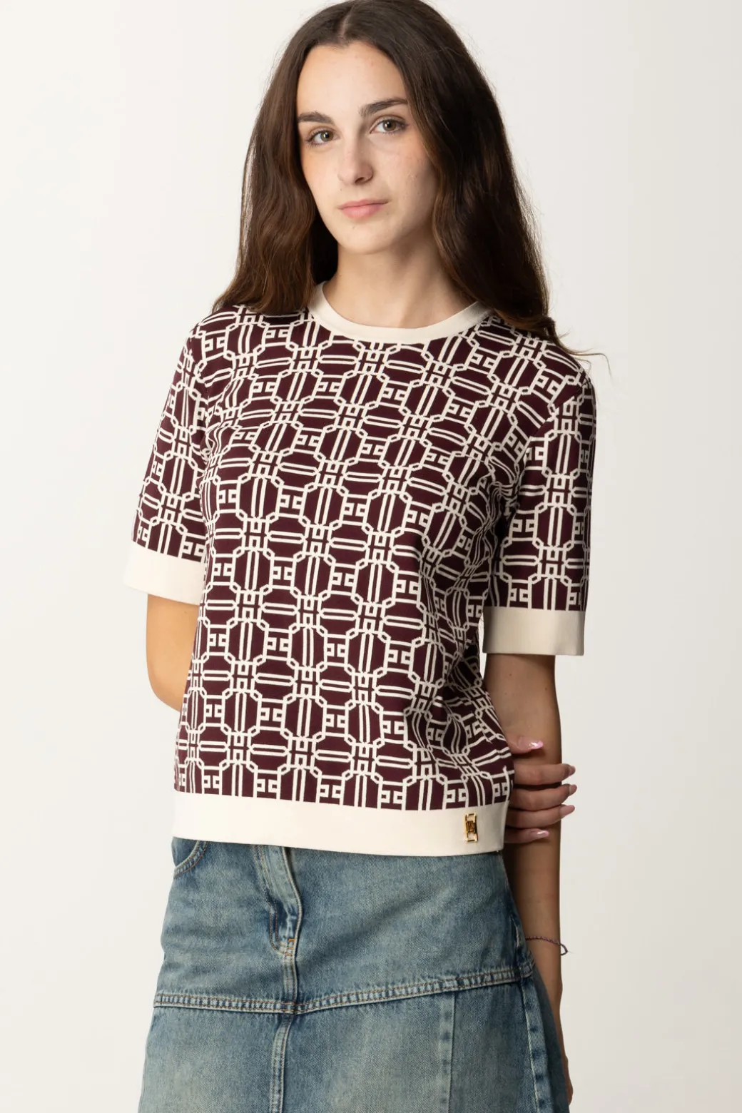 Donna Elisabetta Franchi Maglia Logata a Contrasto