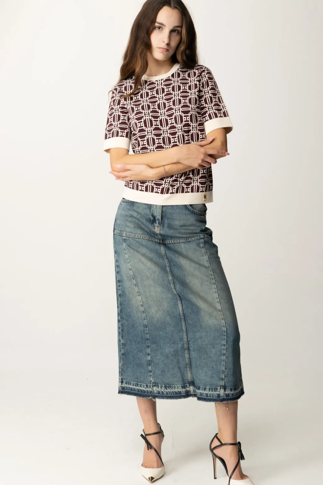 Donna Elisabetta Franchi Maglia Logata a Contrasto