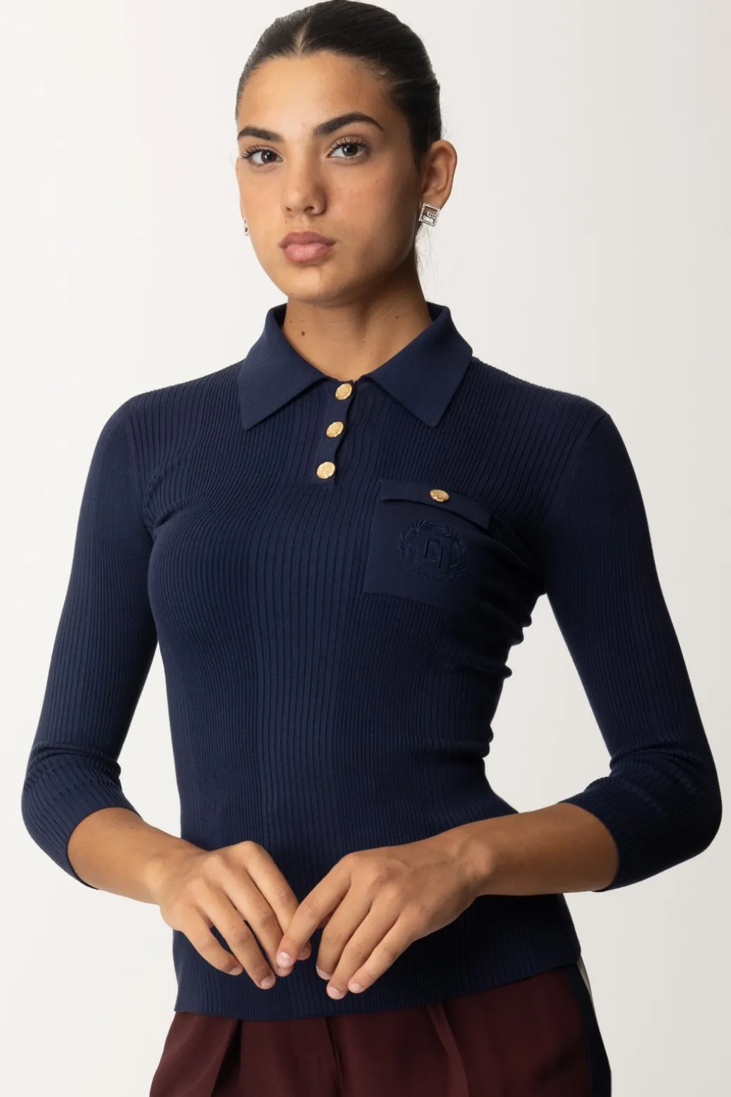 Donna Elisabetta Franchi Maglia Polo In Costine con Ricamo Logo