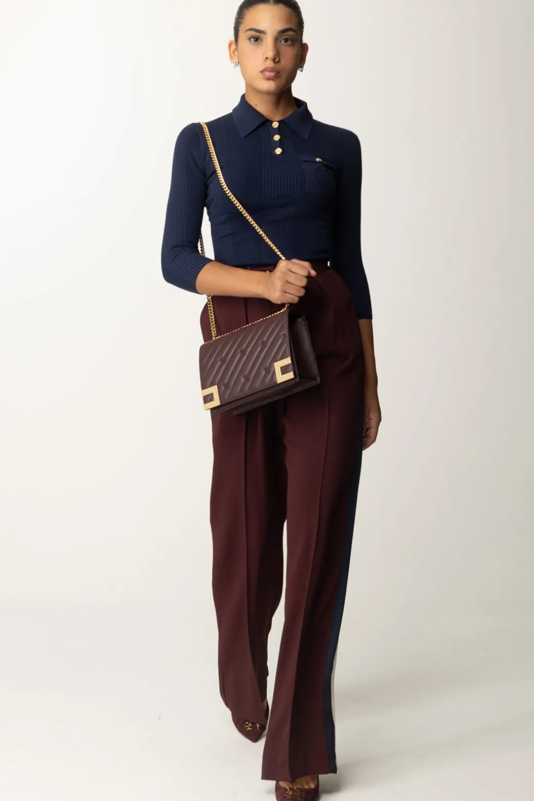 Donna Elisabetta Franchi Maglia Polo In Costine con Ricamo Logo