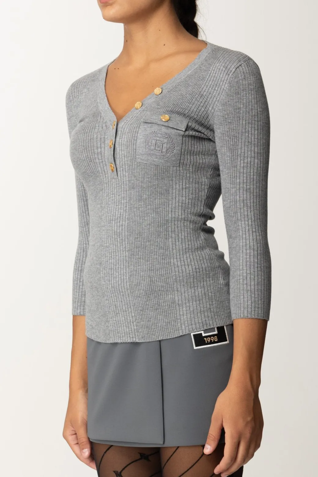 Donna Elisabetta Franchi Maglia Scollo a V con Ricamo Logo