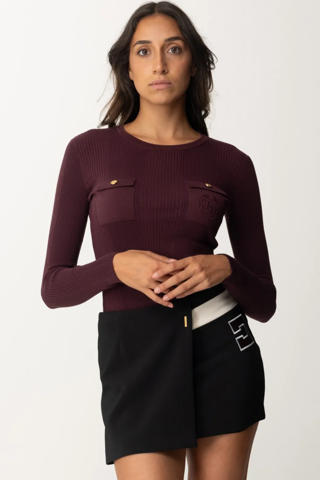 Donna Elisabetta Franchi Maglia Tricot Misto Seta con Ricamo Logo