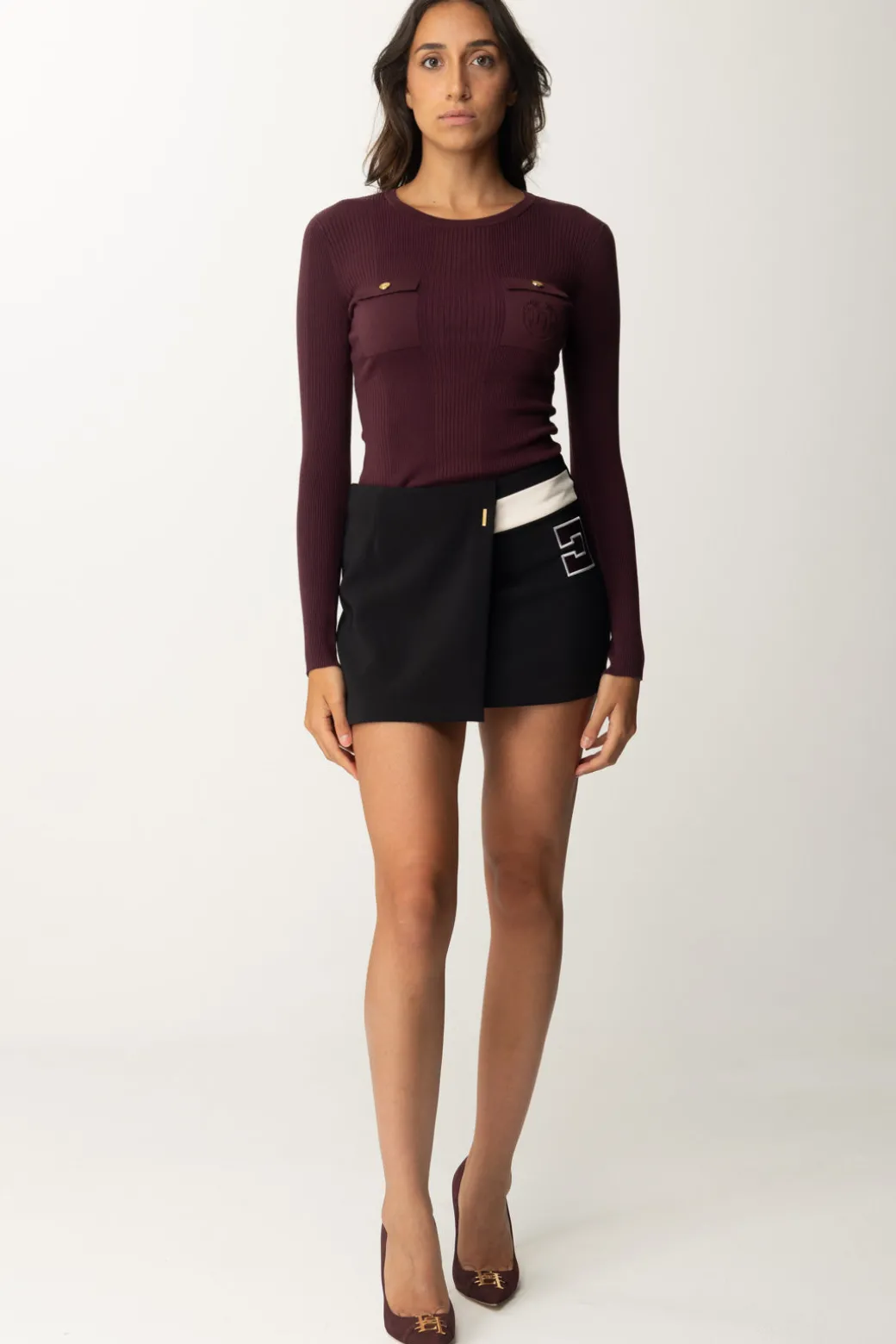 Donna Elisabetta Franchi Maglia Tricot Misto Seta con Ricamo Logo