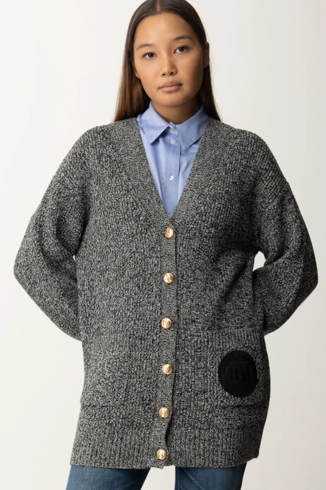 Donna Elisabetta Franchi Maxi Cardigan In Viscosa con Toppa Logo