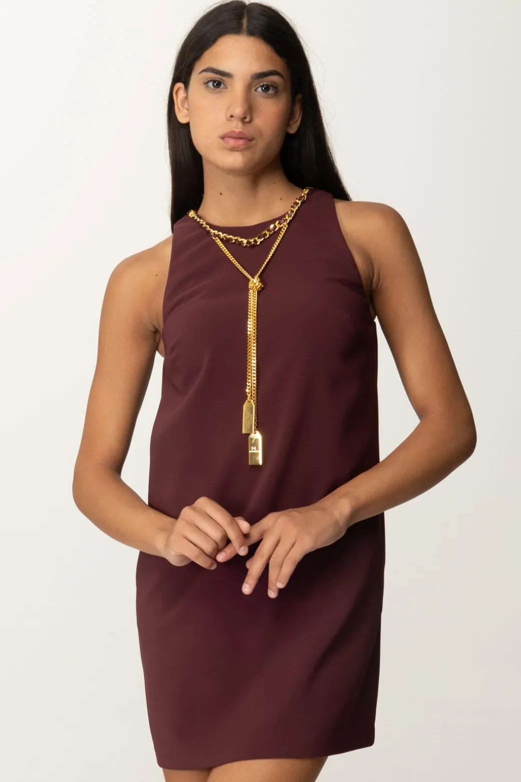 Donna Elisabetta Franchi Mini Abito a Sacchetto con Collana