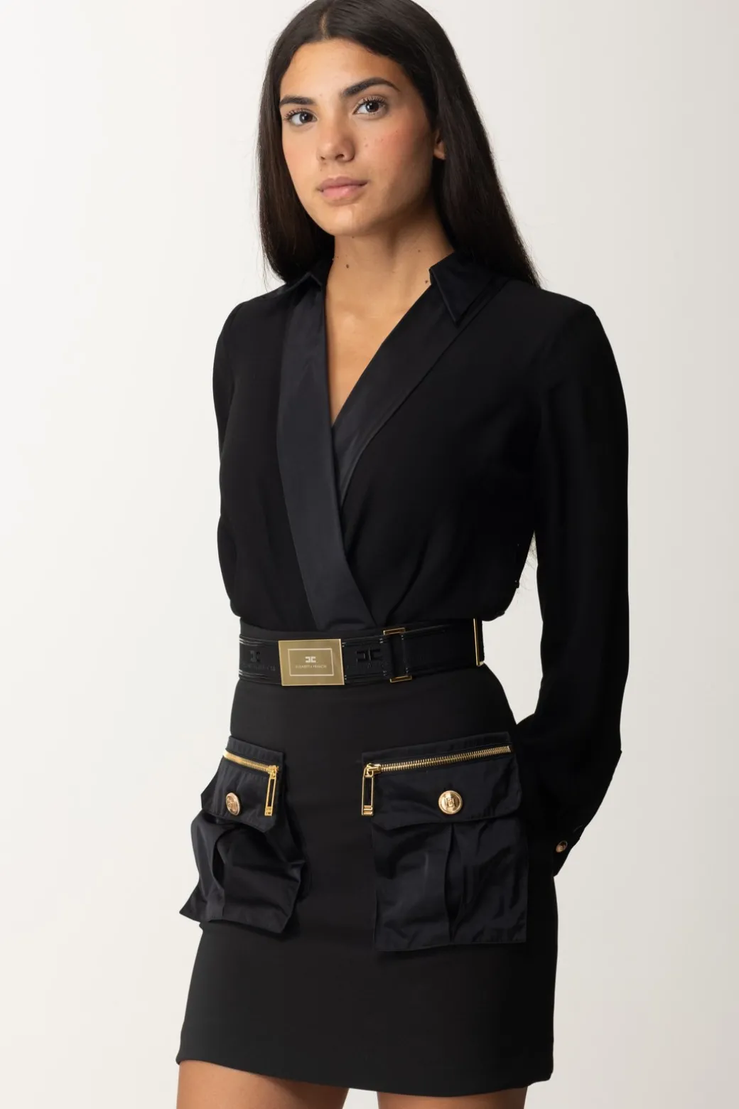 Donna Elisabetta Franchi Mini Abito Camicia con Tasconi