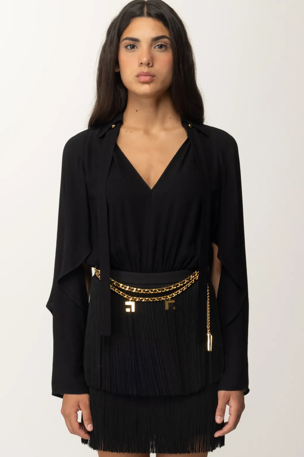 Donna Elisabetta Franchi Mini Abito con Frange e Cintura con Charms