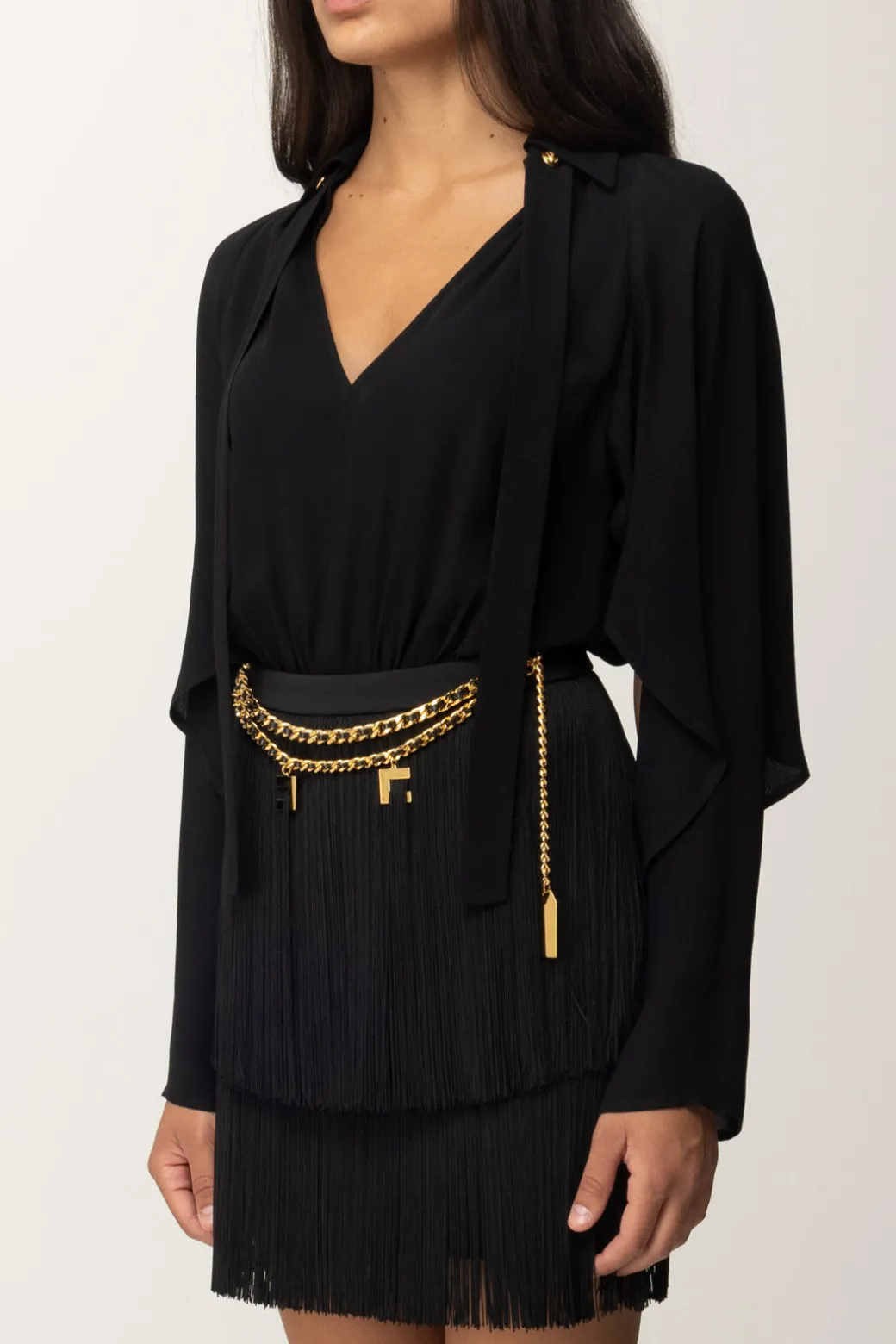 Donna Elisabetta Franchi Mini Abito con Frange e Cintura con Charms