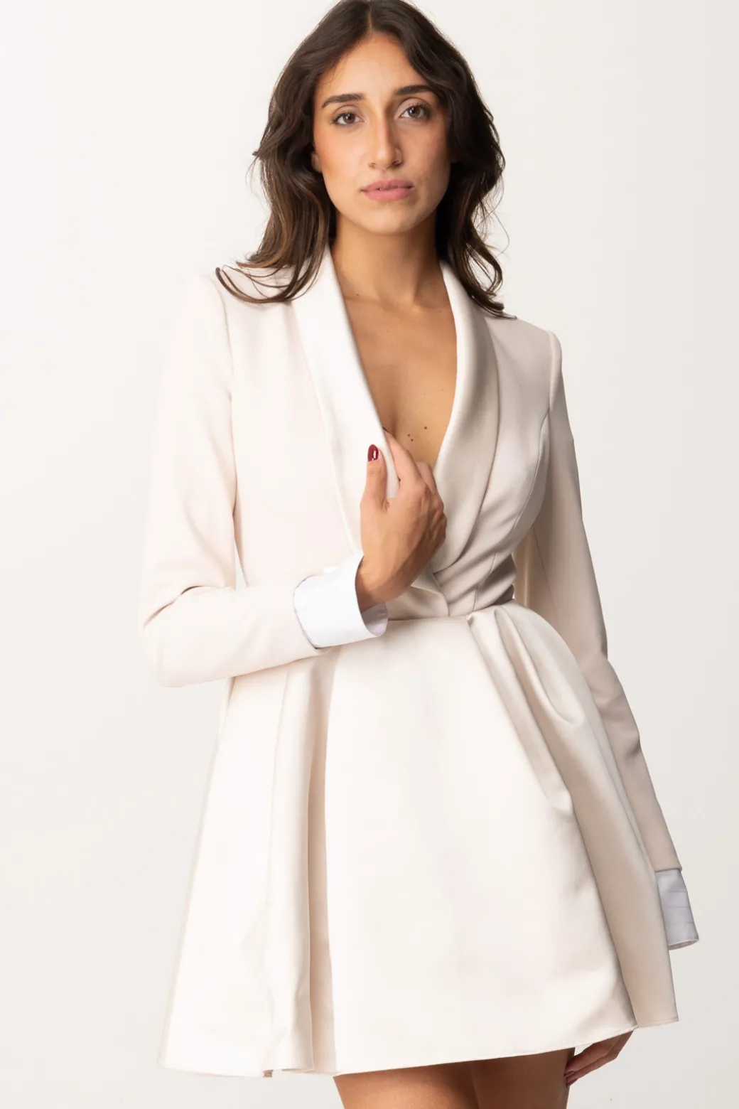 Donna Elisabetta Franchi Mini Abito con Gonna a Pieghe e Revers