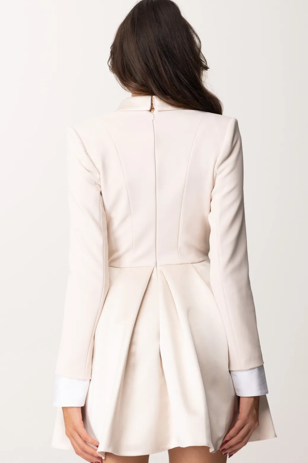 Donna Elisabetta Franchi Mini Abito con Gonna a Pieghe e Revers