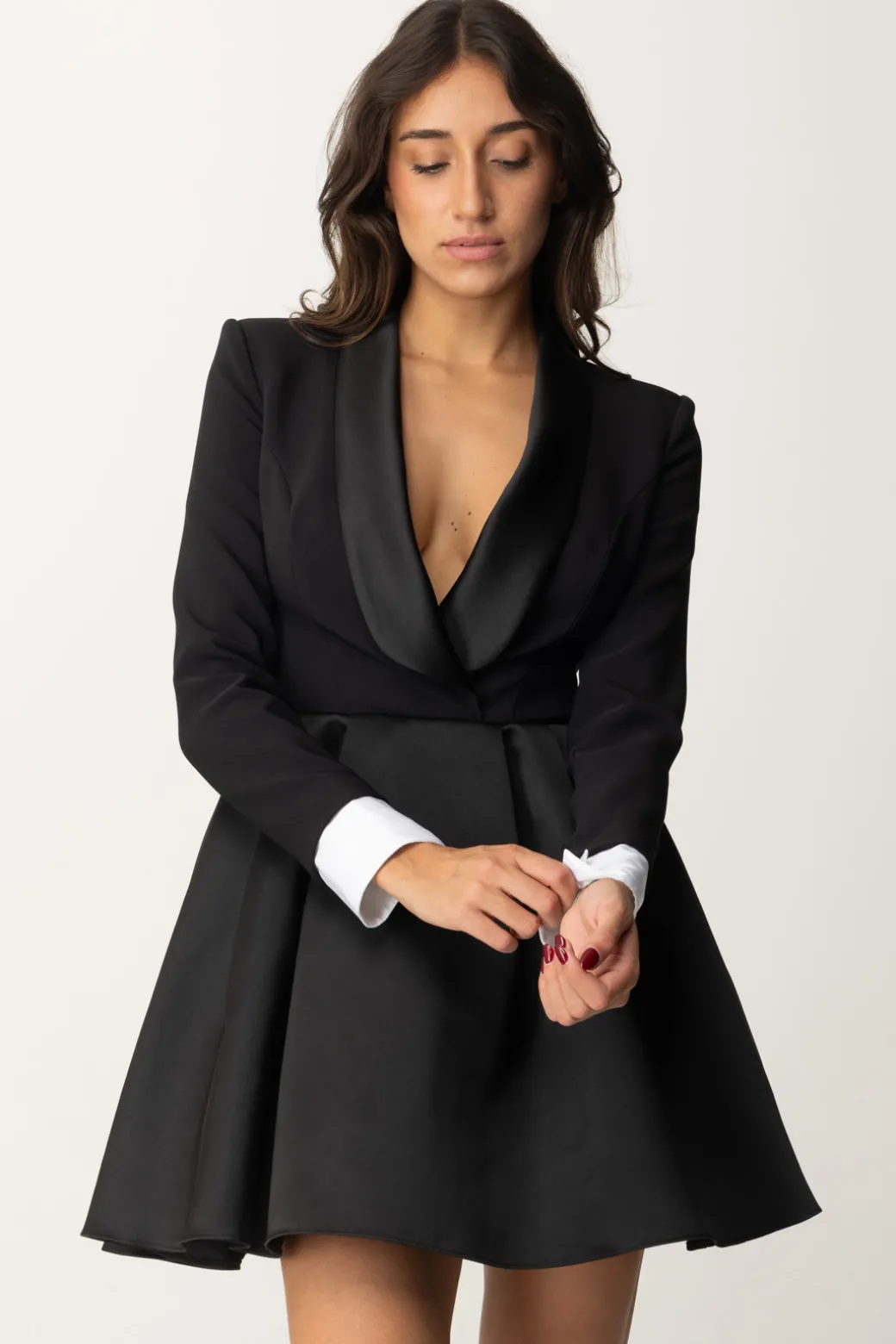 Donna Elisabetta Franchi Mini Abito con Gonna a Pieghe e Revers