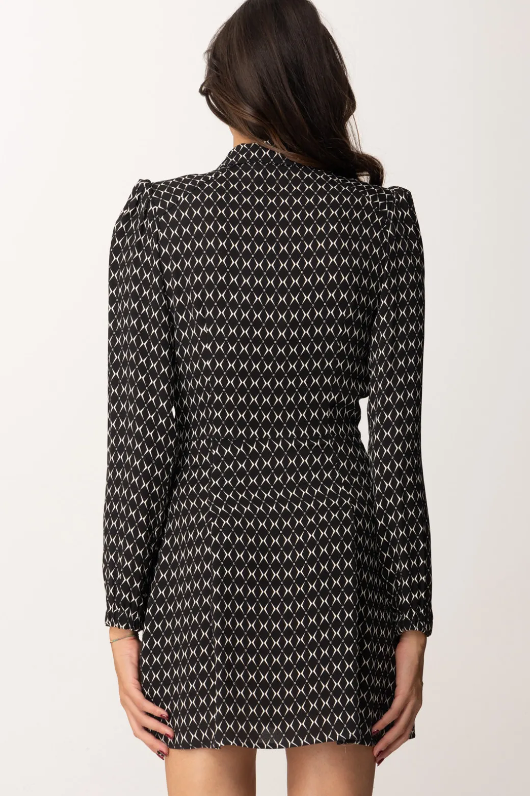 Donna Elisabetta Franchi Mini Abito In Georgette con Foulard e Stampa Rombi
