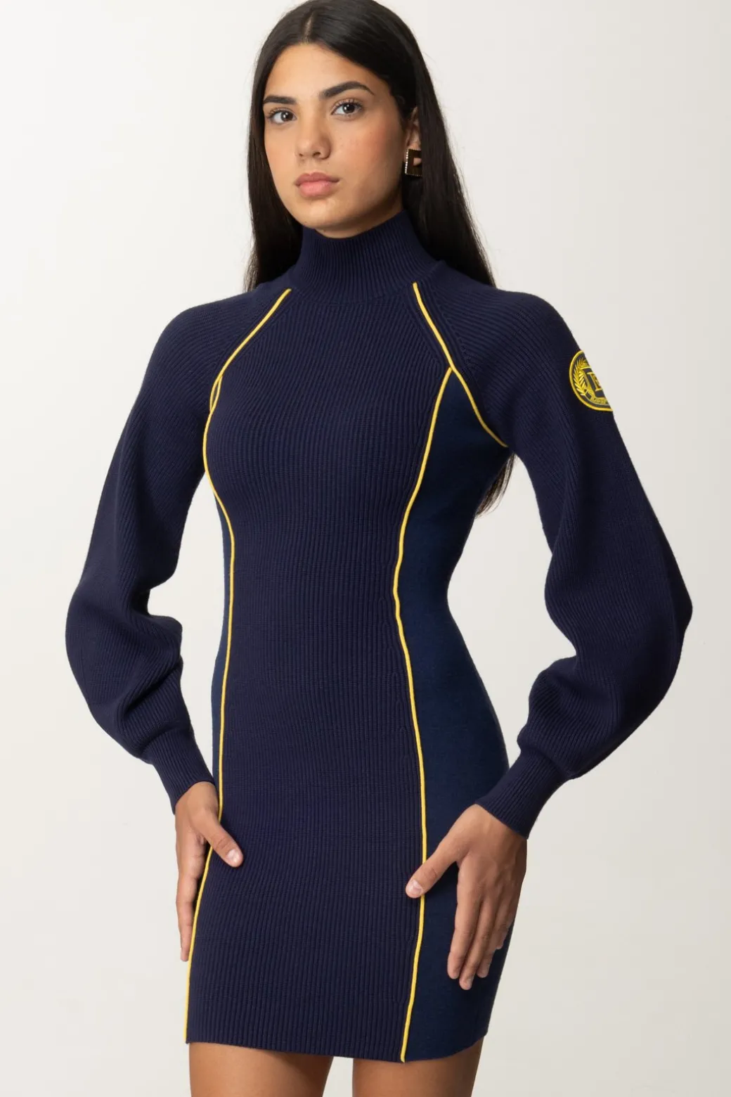 Donna Elisabetta Franchi Mini Abito In Maglia con Piping a Contrasto