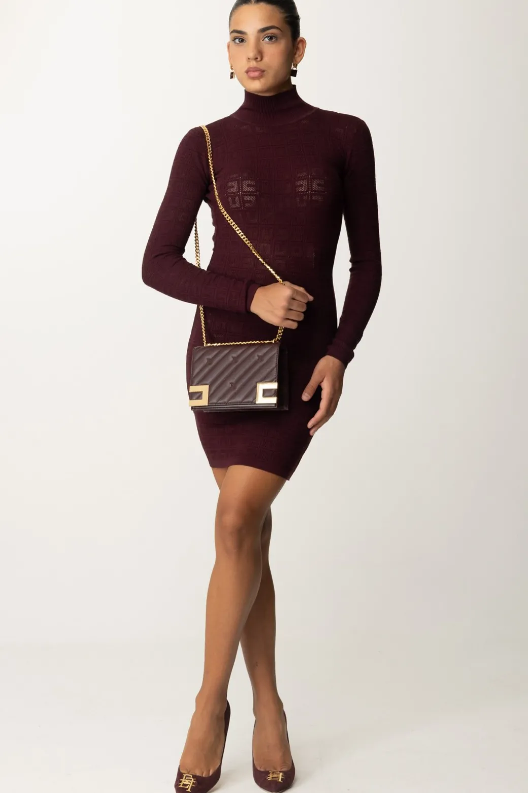 Donna Elisabetta Franchi Mini Abito In Punto Rete con Pattern Logo