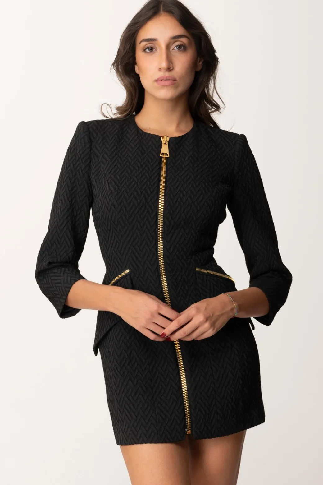 Donna Elisabetta Franchi Mini Abito In Tweed a Resca con Zip
