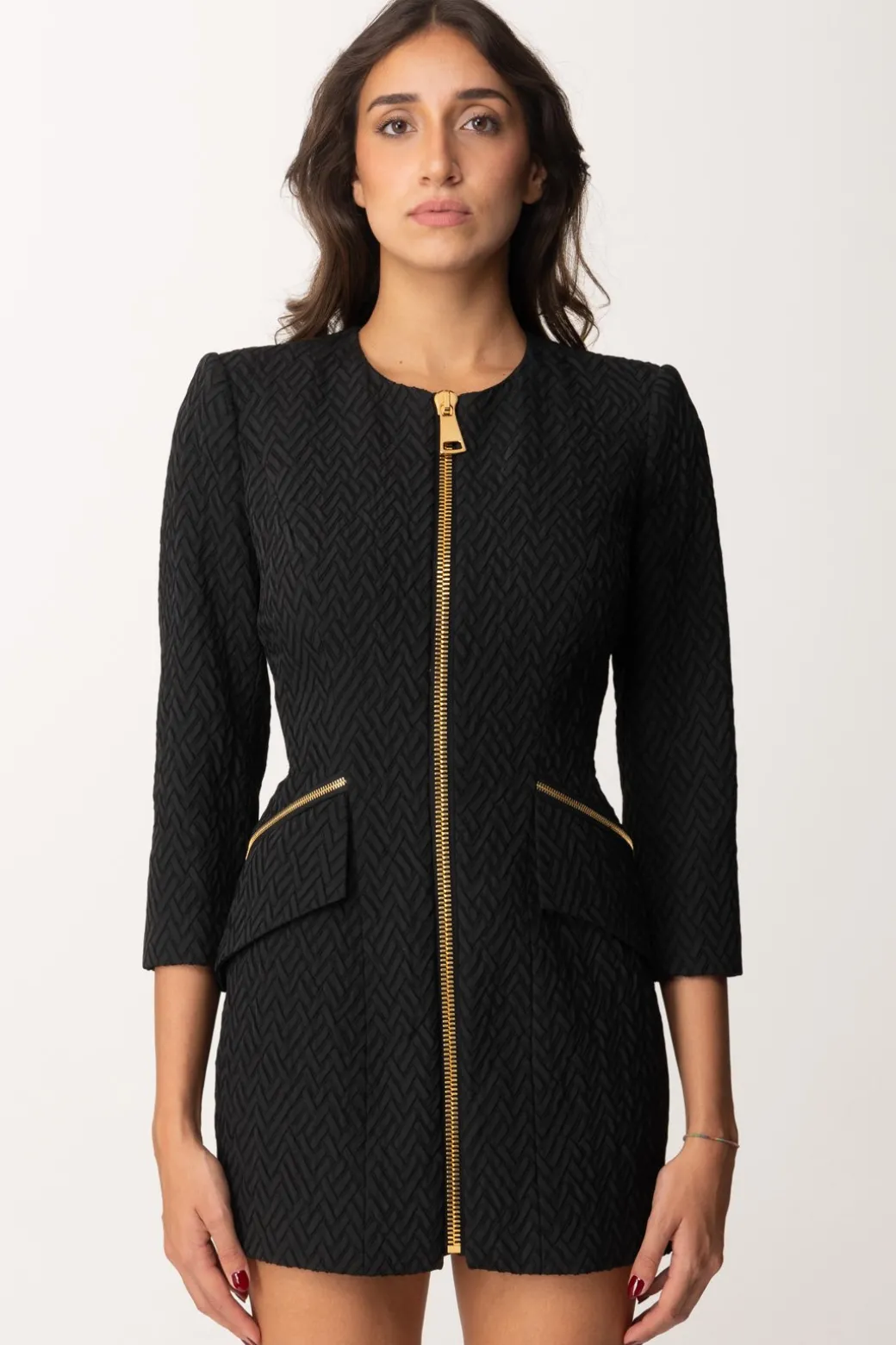 Donna Elisabetta Franchi Mini Abito In Tweed a Resca con Zip