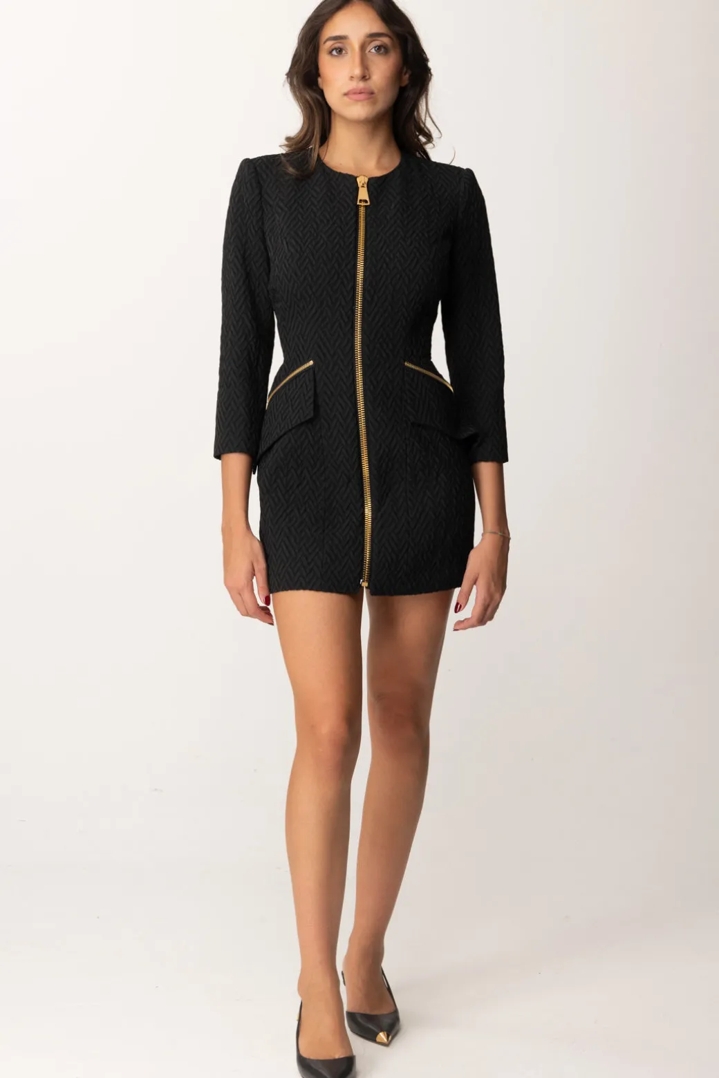 Donna Elisabetta Franchi Mini Abito In Tweed a Resca con Zip