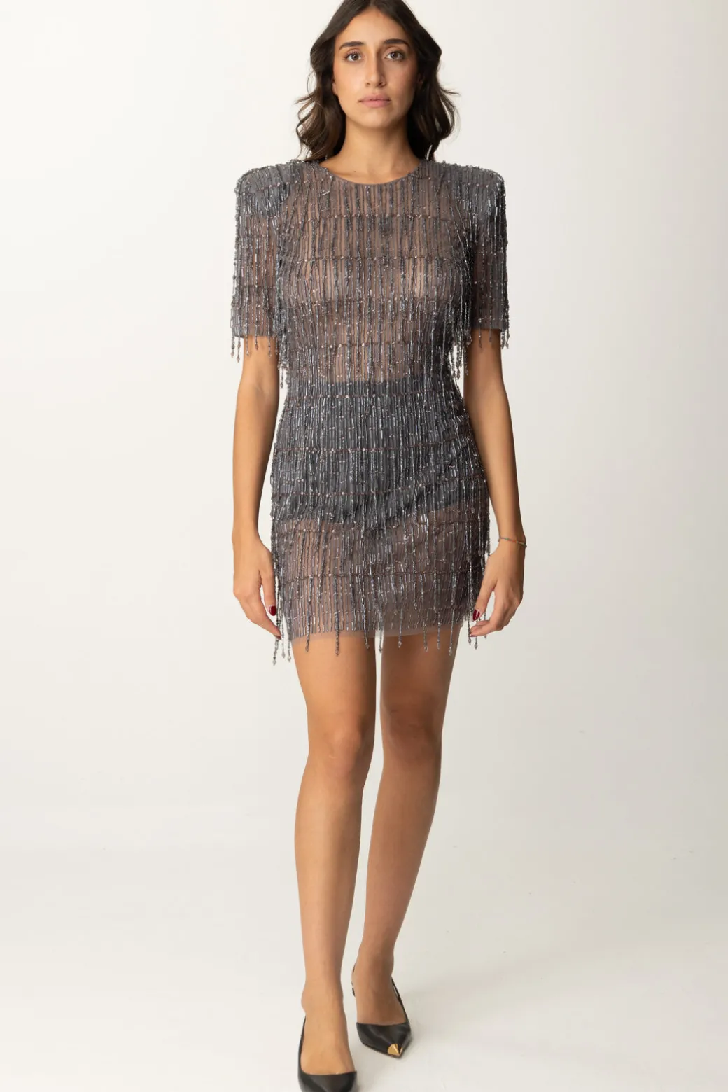 Donna Elisabetta Franchi Miniabito Boxy In Tulle con Paillettes